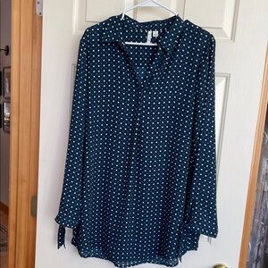 Elle Dark Teal Square and Polka Dot Tunic Blouse